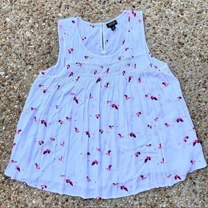 FLamingo Animal Print a.n.a. White Sleeveless Babydoll Blouse Size Petite M